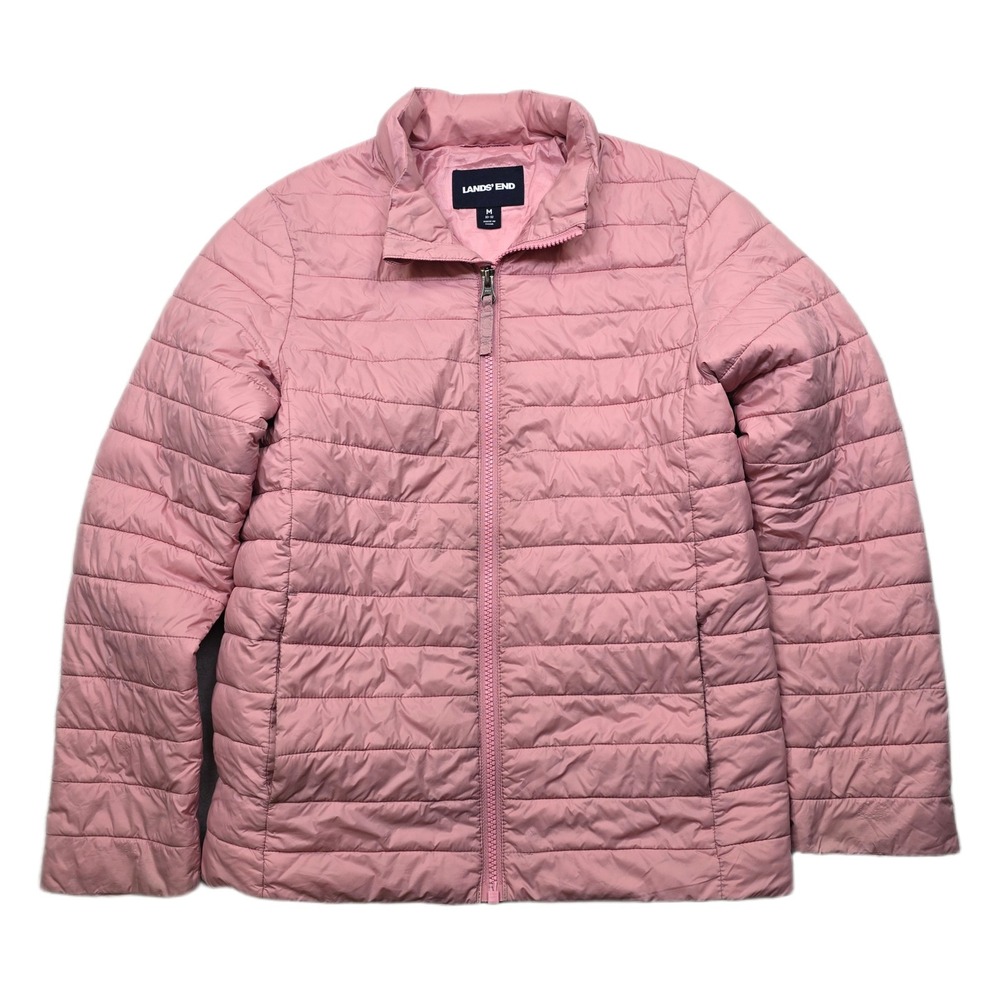 Lands End Puffer Jacket Girls Medium 10-12 Pink‎ Primaloft Insulated Zip